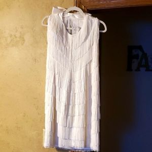 Aidan Mattox Ivory Fringe Dress